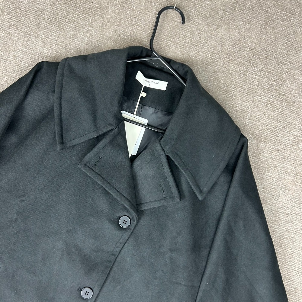 Commense Oversized Coat Womens S Black Notch Lapel Single Breasted Pocket Button